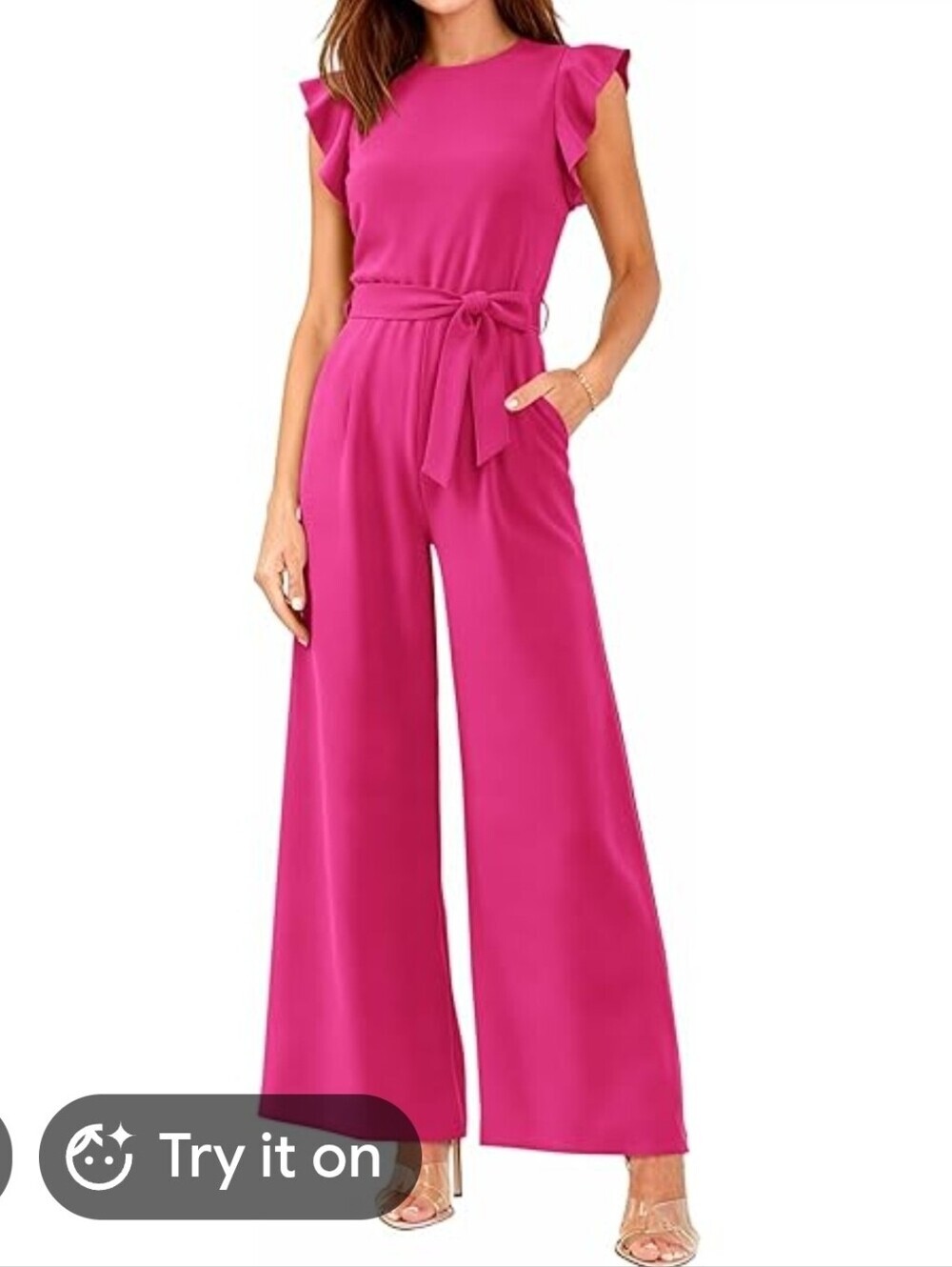 MM Couture Pink Peacock Flutter Sleeve Wide Leg Jumpsuit Size Medium NWT